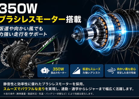 HEZZO 26インチ MTBモペット｜350Wモーター搭載・21段変速・前後ディスクブレーキ