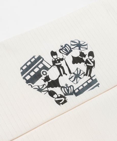 【新品】九寸名古屋帯 夏帯 絽 伊勢型染 ロンドン 白色 [90100121]