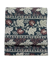 【新品】八寸名古屋帯 横段 草花文 納戸鼠色 [90100070]
