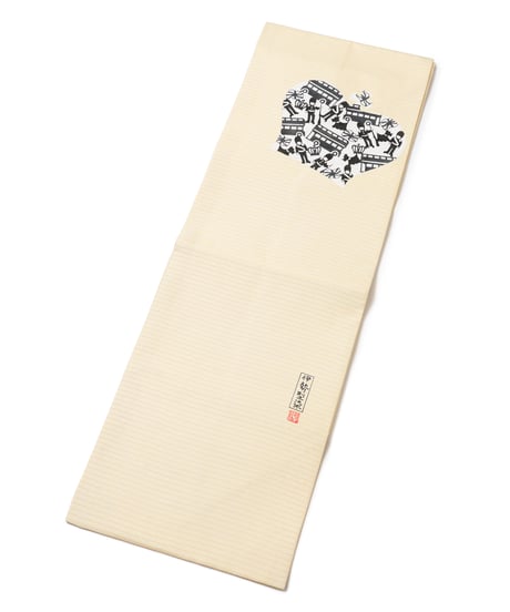 【訳アリ特価品】九寸名古屋帯 夏帯 絽 伊勢型染 ロンドン クリーム色 [90100119]
