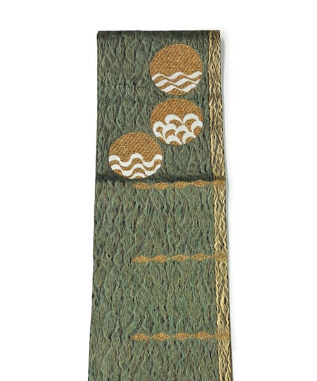 【新品】袋帯 櫛織 丸紋 深緑 [90100078]