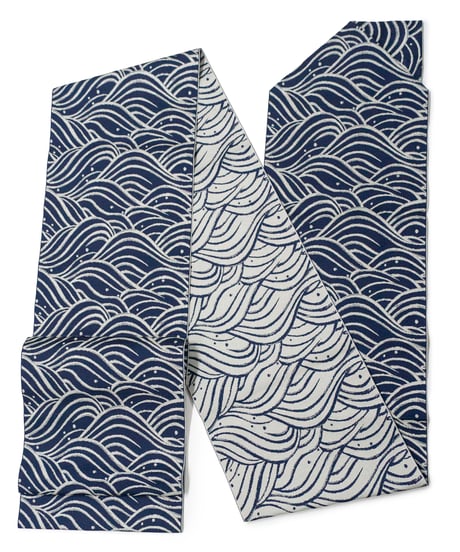 【新品】八寸名古屋帯 波文様 紺色 [90100064]