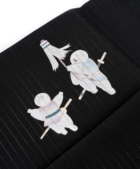 【新品】九寸名古屋帯 夏帯 絽 唐子文 黒色 [90100128]