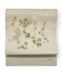 【新品】京袋帯 夏帯 麻 wa・kka「スイカ割り」 薄グレー [90100018]