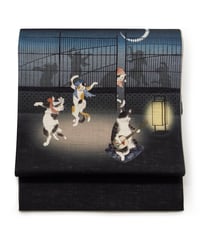 【新品】京袋帯 夏帯 麻 wa・kka「猫の踊り場」 青墨色 [90100016]