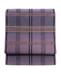 【新品】九寸名古屋帯 格子 紫色 [90100027]