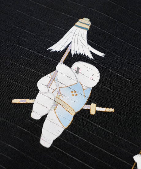 【新品】九寸名古屋帯 夏帯 絽 唐子文 黒色 [90100128]