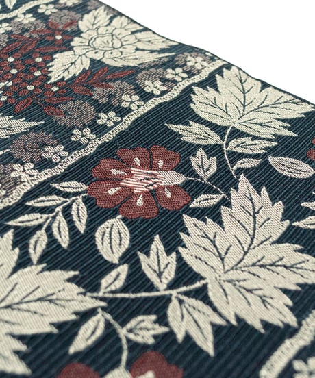 【新品】八寸名古屋帯 横段 草花文 納戸鼠色 [90100070]