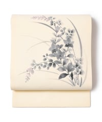 【新品】九寸名古屋帯 夏帯 紗 桔梗 萩 鳥の子色 [90100114]