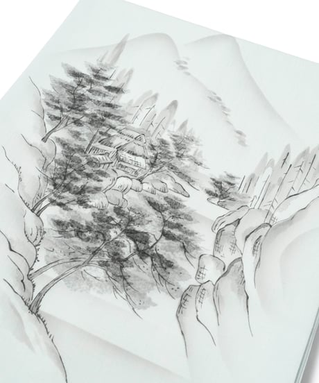 【新品】九寸名古屋帯 夏帯 紗 山水画 藍白色 [90100115]