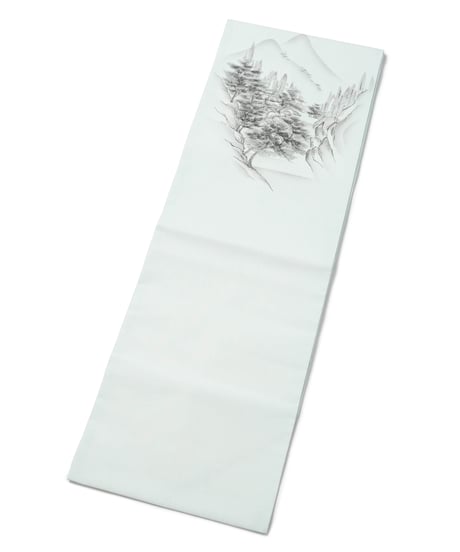 【新品】九寸名古屋帯 夏帯 紗 山水画 藍白色 [90100115]