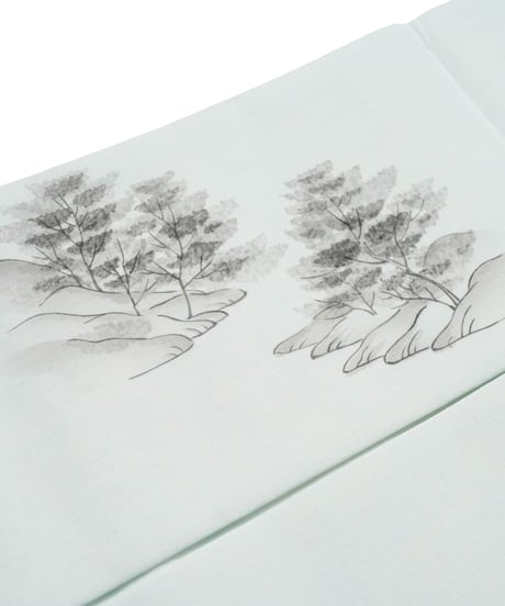 【新品】九寸名古屋帯 夏帯 紗 山水画 藍白色 [90100115]