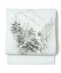 【新品】九寸名古屋帯 夏帯 紗 山水画 藍白色 [90100115]