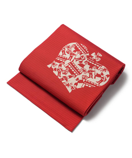 【新品】九寸名古屋帯 夏帯 絽 伊勢型染 ロンドン 赤色 [90100118]