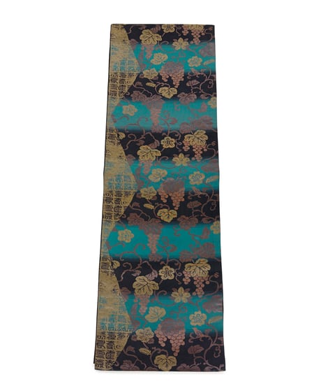 【新品】袋帯 葡萄唐草 納戸色×黒色 [90100056]