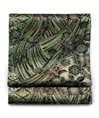 【新品】袋帯 西陣織 華翔苑 藤本仁謹製 証紙あり 辻が花風 緑色 [90100081]