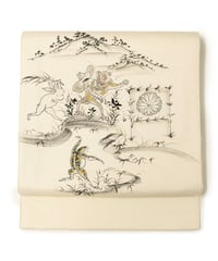 【新品】袋帯 染め帯 鳥獣人物戯画 生成色 [90100091]