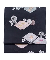 【新品】九寸名古屋帯 織疋田絞り 竹 重ね菱 黒色 [90100025]