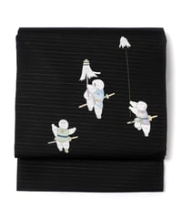 【新品】九寸名古屋帯 夏帯 絽 唐子文 黒色 [90100128]