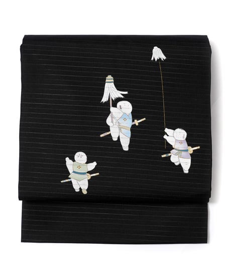 【新品】九寸名古屋帯 夏帯 絽 唐子文 黒色 [90100128]