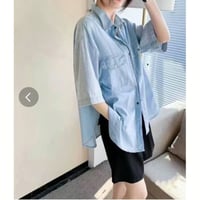[新作]無地Xストライプデニムドロップショルダーシャツ