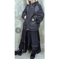 モードデニムフード付両サイドビッグポケットショートジャケット