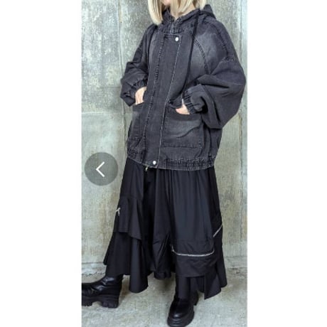 モードデニムフード付両サイドビッグポケットショートジャケット