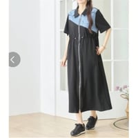 [新作]デニム異素材切替配色前ファスナーワンピース ブラック 8500円 30%オフ 5950円