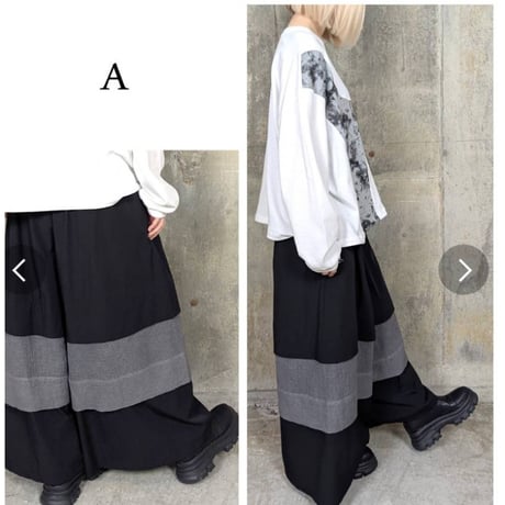 モード異素材裾メッシュ切替ワイドゆったりパンツ