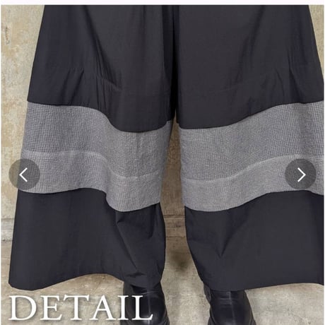 モード異素材裾メッシュ切替ワイドゆったりパンツ