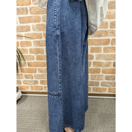 モードファスナー使いデニムワイドパンツ、セール