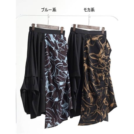 新作プリント切替アシメタック変形デザインスカート[9790円]