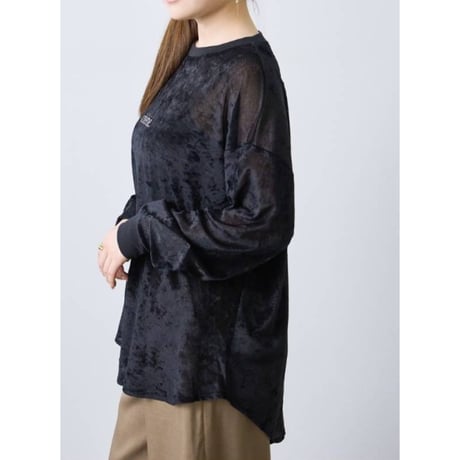 [新作]ベロアシアー胸ロゴ入り長袖トップス