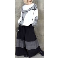 モード異素材裾メッシュ切替ワイドゆったりパンツ