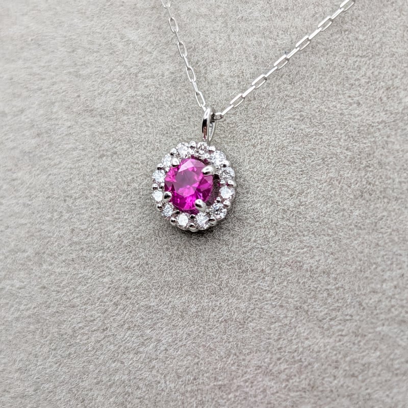 DPカード鑑別】PT 非加熱ルビー 0.18ct ダイヤ0.08ct 40cmチェーン ラウ