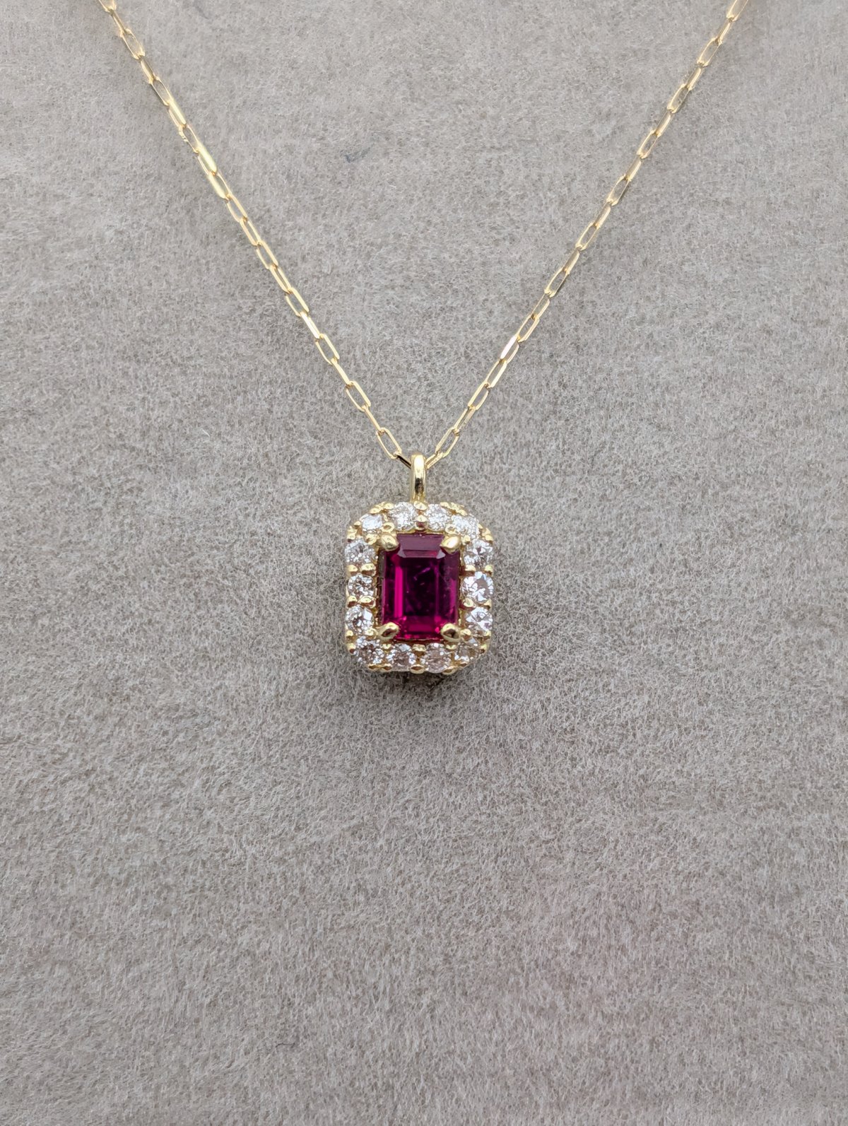 DPカード鑑別】K18 非加熱ルビー 0.13ct ダイヤ 0.06ct 40cmチェーン