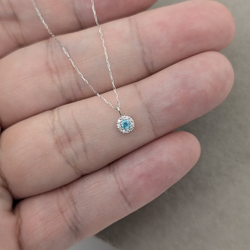 PT パライバトルマリン 0.04ct D0.03ct 40cm ラウンドヘイロー