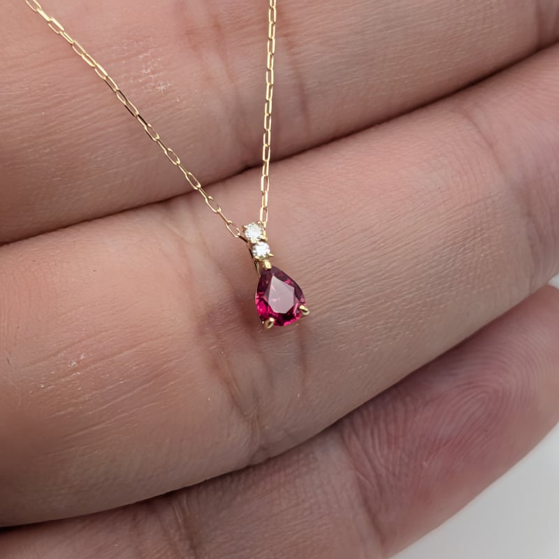 DPカード鑑別】K18 非加熱ルビー 0.15ct ダイヤ 0.01ct 40cmチェーン
