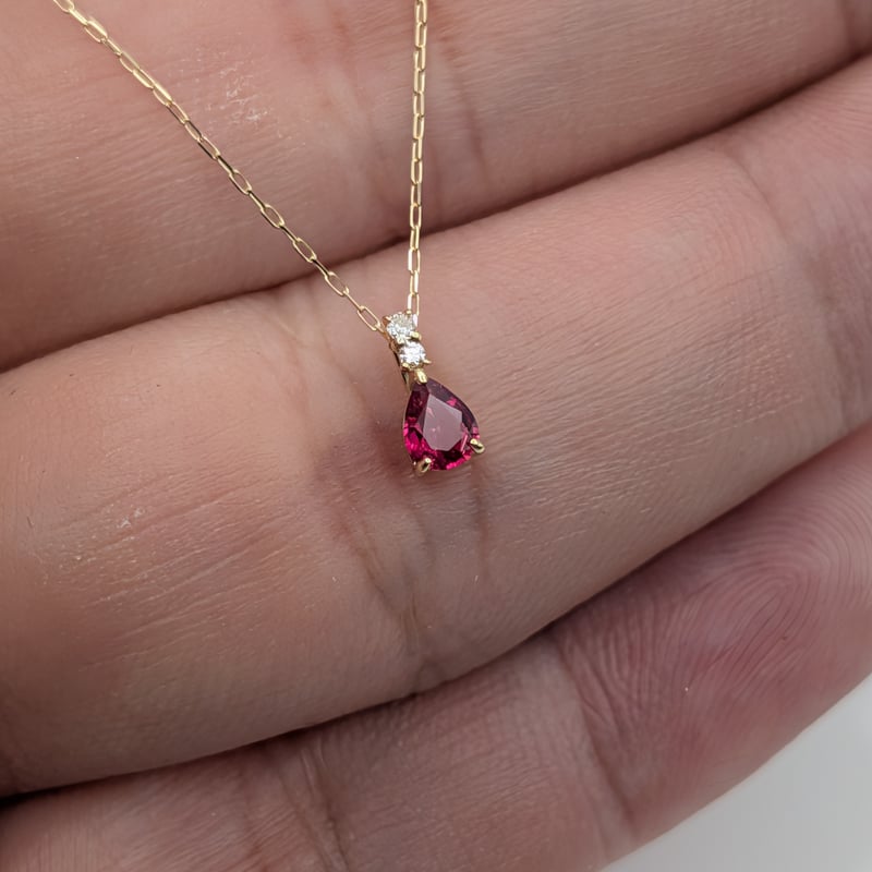 DPカード鑑別】K18 非加熱ルビー 0.15ct ダイヤ 0.01ct 40cmチェーン