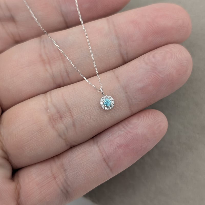 PT パライバトルマリン 0.04ct D0.03ct 40cm ラウンドヘイロー