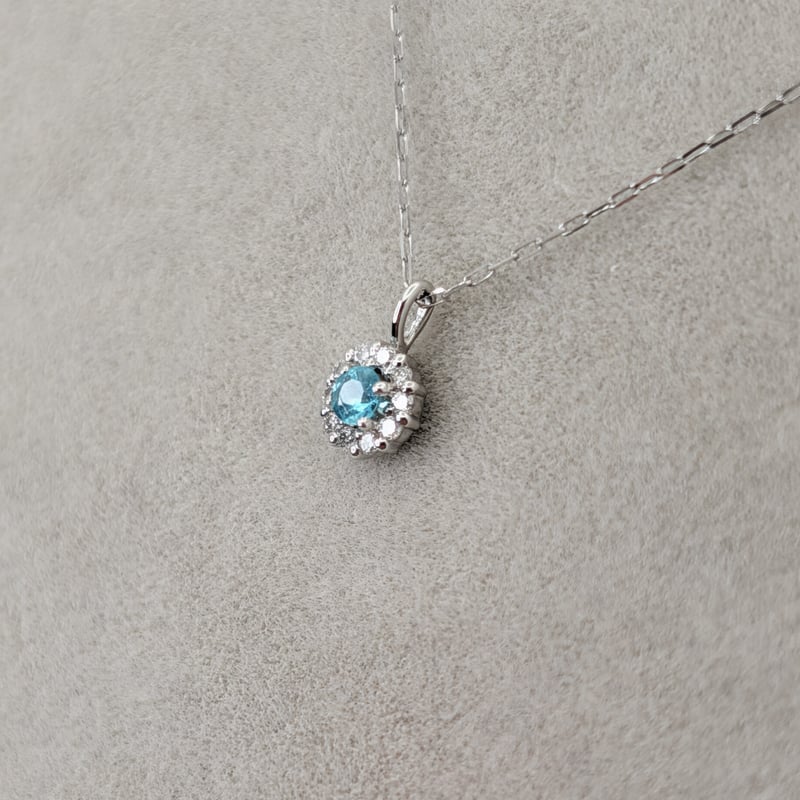 PT パライバトルマリン 0.04ct D0.03ct 40cm ラウンドヘイロー