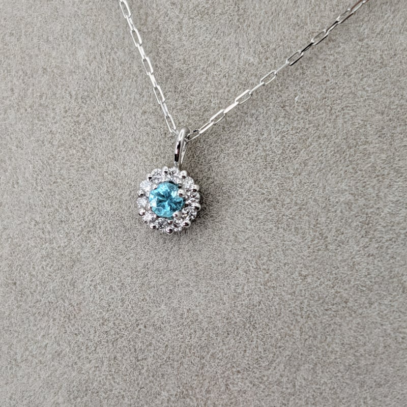PT パライバトルマリン 0.04ct D0.03ct 40cm ラウンドヘイロー