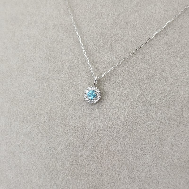 PT パライバトルマリン 0.04ct D0.03ct 40cm ラウンドヘイロー