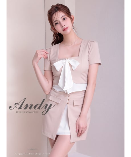 シフォン/リボン/バイカラー/切り替え/半袖/袖あり/タイト/セットアップ/ミニドレス/キャバドレス【ANDY アンディ】[AN-ON2926]