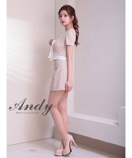 シフォン/リボン/バイカラー/切り替え/半袖/袖あり/タイト/セットアップ/ミニドレス/キャバドレス【ANDY アンディ】[AN-ON2926]