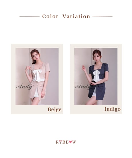 シフォン/リボン/バイカラー/切り替え/半袖/袖あり/タイト/セットアップ/ミニドレス/キャバドレス【ANDY アンディ】[AN-ON2926]