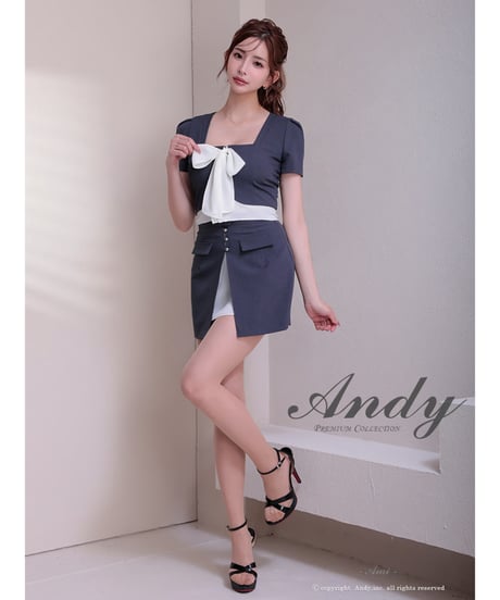 シフォン/リボン/バイカラー/切り替え/半袖/袖あり/タイト/セットアップ/ミニドレス/キャバドレス【ANDY アンディ】[AN-ON2926]