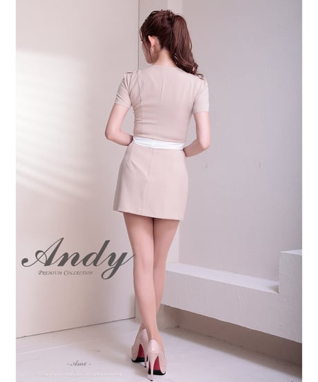 シフォン/リボン/バイカラー/切り替え/半袖/袖あり/タイト/セットアップ/ミニドレス/キャバドレス【ANDY アンディ】[AN-ON2926]