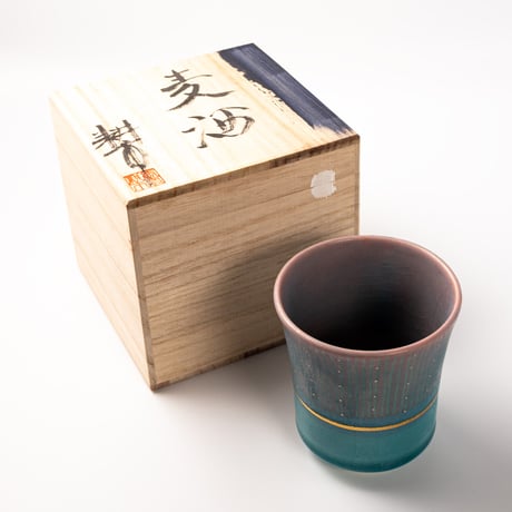 笠間焼｜ブルー麦酒杯｜色彩碧釉 金彩｜飯沼耕市 / Kasama Blue Beer Cup