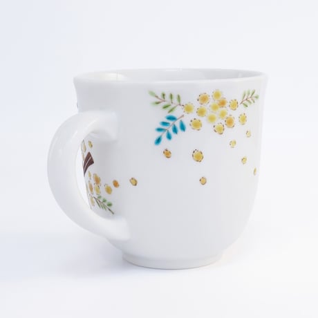 九谷焼 色絵遊｜シマエナガとミモザ マグカップ｜Shimaenaga & Mimosa Mug